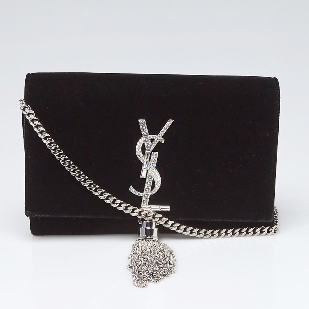 YSL Black Velvet Crystal Kate Tassel Crossbody